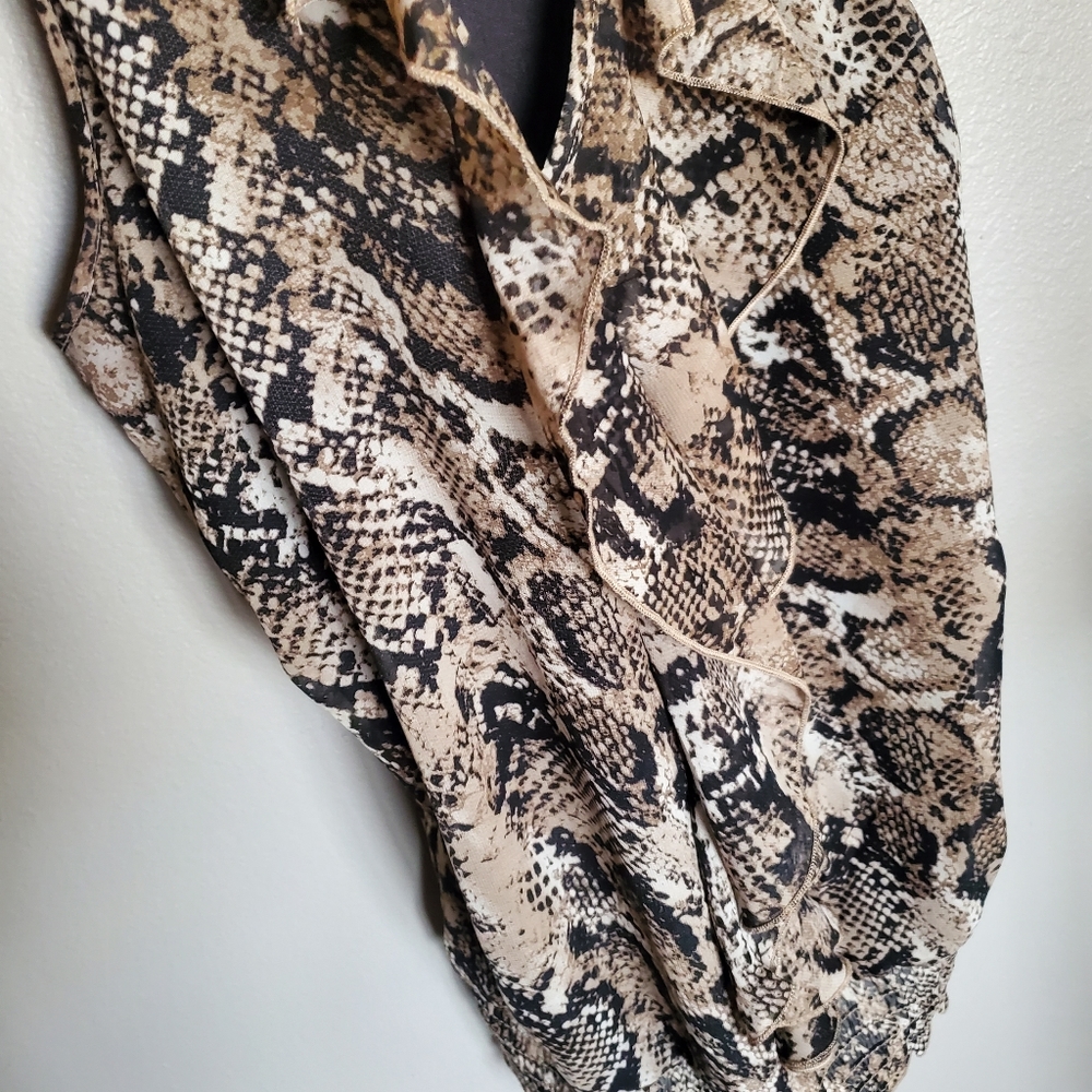 Womens Snake Print Ruffle Detail Top - Small